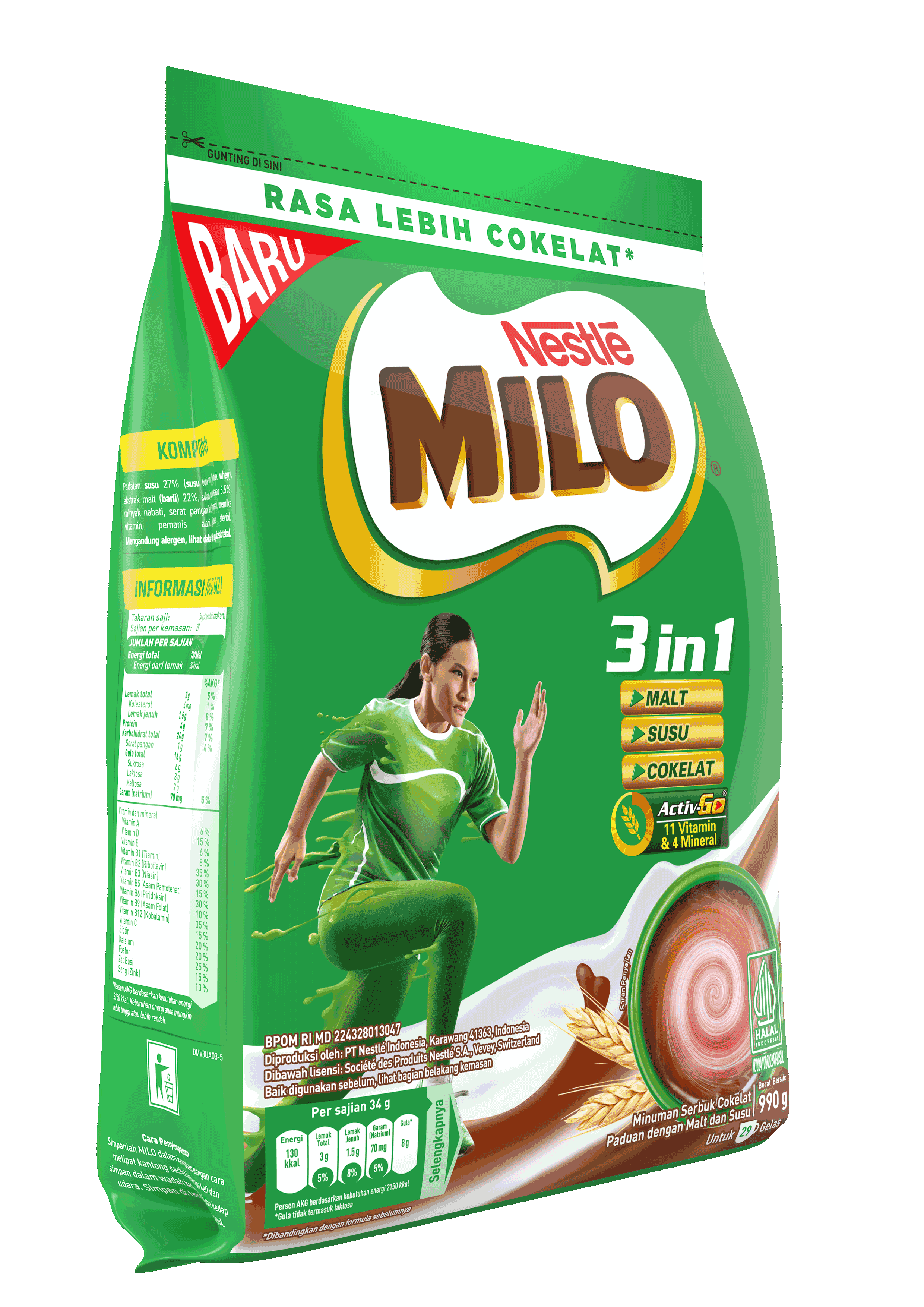 Produk milo 3in1 pouch 990g